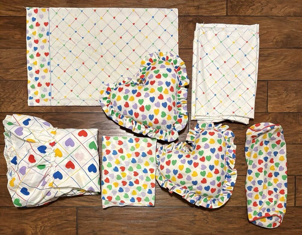 VTG 80s Sears Young At Heart Rainbow Twin Sheets Pillows Case Bed Skirt 7 Pcs